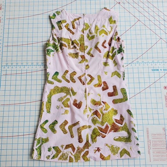 Geometric Shift Tunic Dress Woman's XSmall Vintage Pink Green Handmade 1960's - Picture 4 of 6